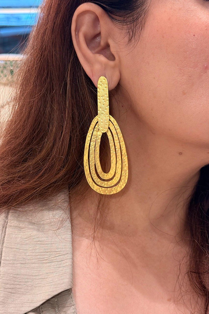 Oval Bitten Effect Long Earrings