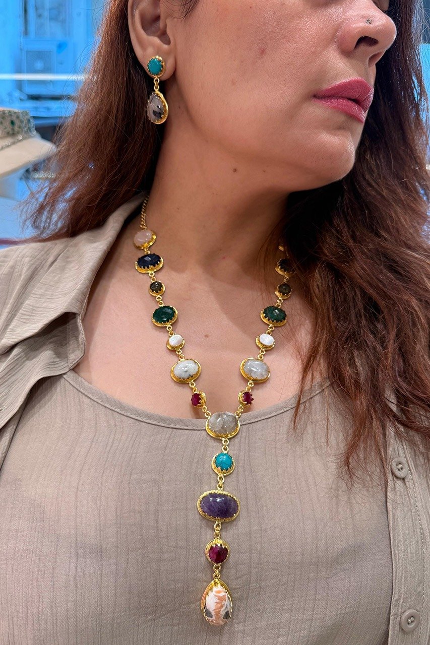 Semi Presious Long Necklace Set
